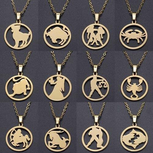 100% Stainless Steel Gold Star Zodiac Signs Charm Necklace for Women Accept OEM Order Wholesale Dainty Steel Necklaces