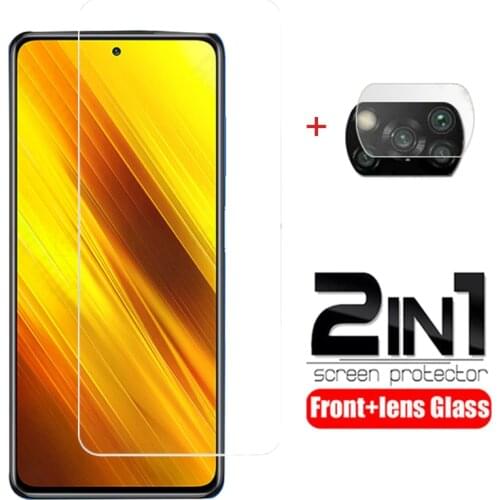 2In1 Full Cover Poco X3 NFC Glass For Xiaomi Pocophone F3 M3 Pro X3 Pro X3 NFC Case Protective Glass Camera Lens On PocoX3 Armor
