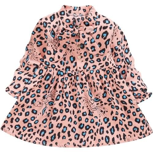 2021 New Spring Girl Dress Long Sleeve Leopard Casual Vestidos Kids Clothes Toddler Dresses for 2-4 Years Girls