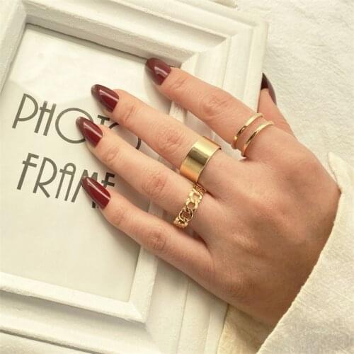 2021 NEW Punk Geometric Gold Silver Color Metal Circular Rings Set For Women Fashion Opening Finger Buckle Tail Ring Jewelry
