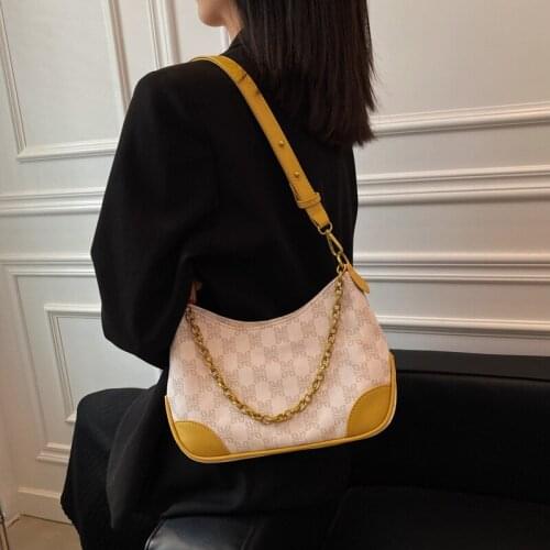 2022 Trend Female Chain Brand Trending Small PU Leather Baguette Shoulder bags Handbags Printing Saddle Crossbody Bags for Women