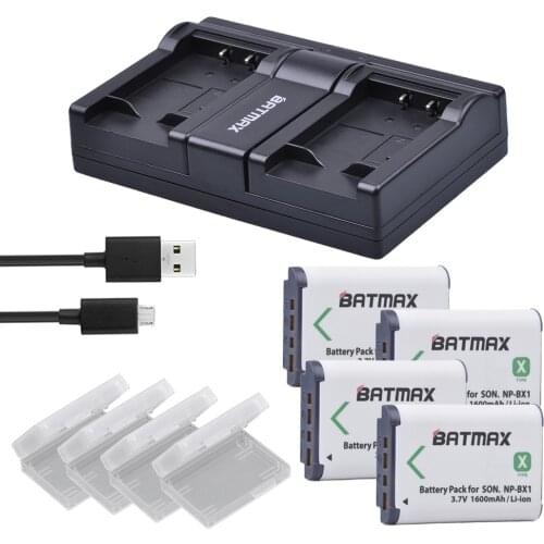 4Pcs NP-BX1 np bx1 Battery + USB Dual Charger for Sony DSC-RX100 DSC-WX500 IV HX300 WX300 HDR-AS15 X3000R MV1 AS30V HDR-AS300