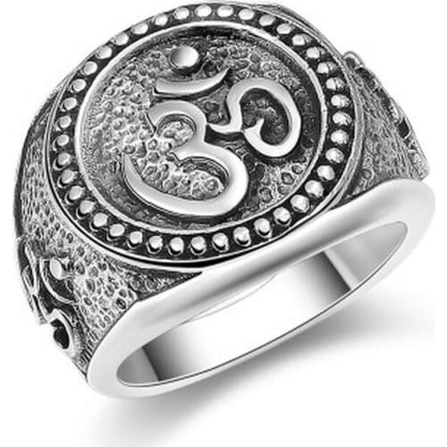 925 Sterling Silver Vintage Buddha Amulet Letter Immovable King Seal Ring Jewelry