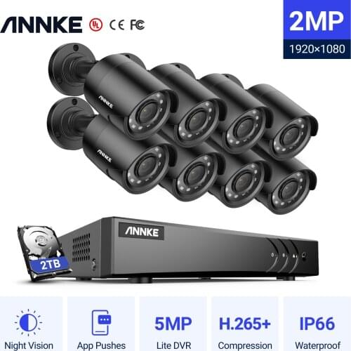 ANNKE 1080P H.265+ 16CH CCTV Camera DVR System 8pcs IP66 Waterproof 2.0MP Bullet Cameras Home Video Security CCTV Kit