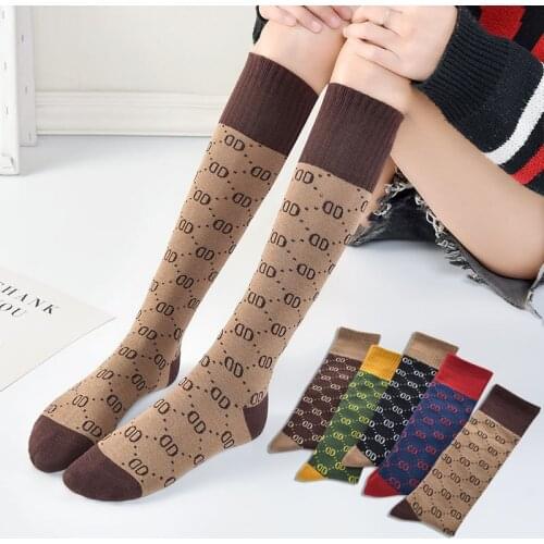 Tide brand net red letters knee-length women pile pile socks fashion all-match cotton calf womens socks