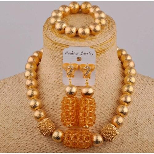Champagne Gold Fashion Jewelry Set Crystal Beads Necklace Earrings Bracelet Jewelry Sets African Wedding Bridal Jewelry Sets