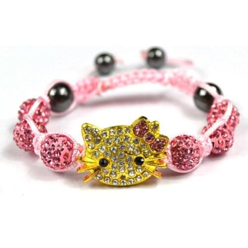 Child kitty crystal ball Bracelet bangle pulseras Handmade Beads braid charm bracelets for women child