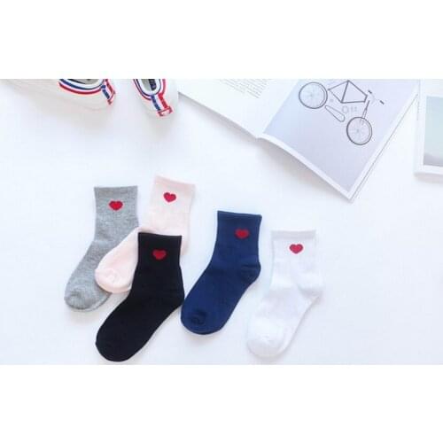 DHL 200Pair Girls Cute Red Heart Pattern Soft Breathable Cotton Socks Ankle-High Casual Comfy Socks