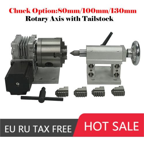 DIY CNC 4th A Rotary Axis 80mm 100mm 130mm Chuck Tailstock CNC dividing head Rotation Axis kit for Mini CNC with 3 4 jaw chuck
