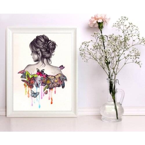 DIY Oil Painting Paint By Numbers"The Butterfly Girl" Acrylic Paint Drawing on Canvas Wall Art Hand Painted Home Decor