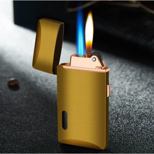 Double Fire Adjustable Straight Into The Blue Flame Variable Open Fmale Lighter Windproof Inflatable Double Fire Metal Lighter