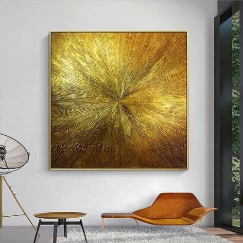 Geometric Gold art oil abstract painting on canvas acrylic texture wall art pictures for living room quadros caudros decoracion
