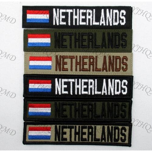 Netherlands Flag Custom Name tape patch Hook and loop Embroidery custom patch Multicam Green ACU Black AU FG Tan