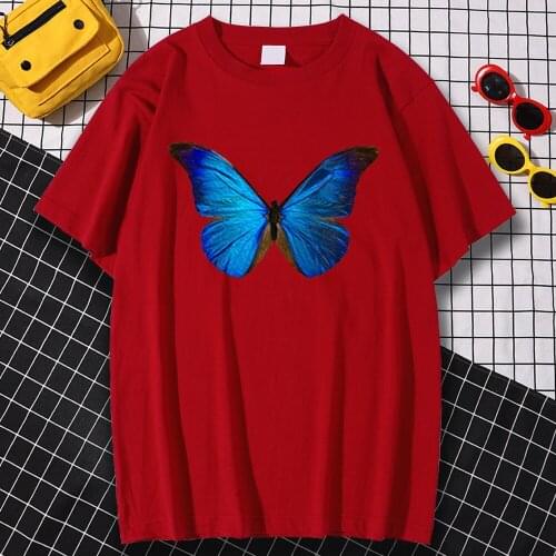 Hip Hop Blue Butterfly Funny Print T Shirt Man Crewneck Loose Tee Clothing Fashion Harajuku Sportswear Fashion Hip Hop T-Shirt