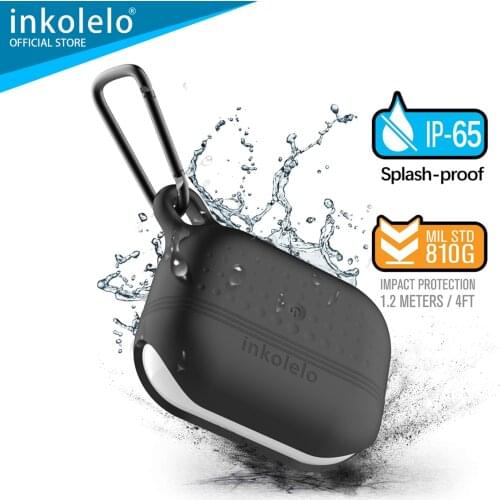 Inkolelo AirPods Pro 2019 Waterproof Protective Case Shockproof Soft Silicone Cover With Keychain for AirPods Pro 3rd Gen Black