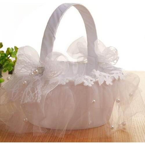 Wedding Flower Basket With Bowknot Design Bridal Petals Basket for Wedding Ceremony Party Decoration