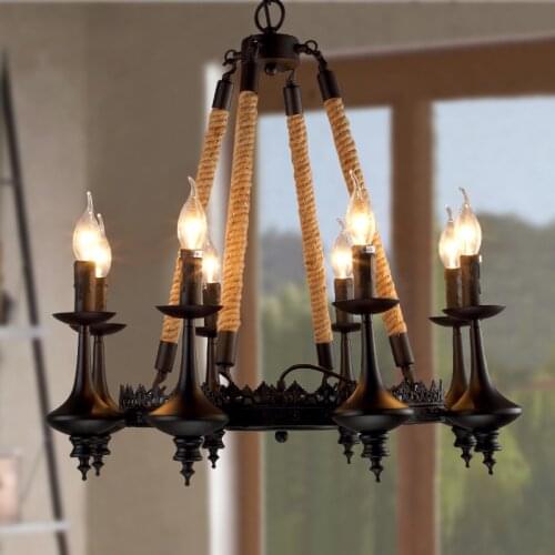 Creative Cafe Bar Restaurant chandelier lamp designer hemp rope vintage American iron lights