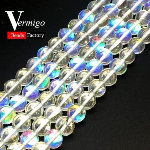 White Austria Crystal Beads Natural Stone Loose Beads Round Spacer Beads For Jewelry Making 6 8 10 12mm Diy Bracelet 15'Strand