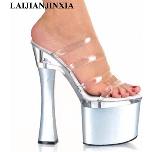 LAIJIANJINXIA 7 Inch Clear Strappy Slippers Waterproof Sexy Clubbing Snow Exotic Dancer Shoes Fashion Sandals Fetish Slippers