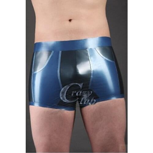 Crazy club_Latex Fetish Sexy Latex Rubber Boxer Panties Blue Latex Shorts Briefs For Man Custom Size For Adults Plus Size Sale