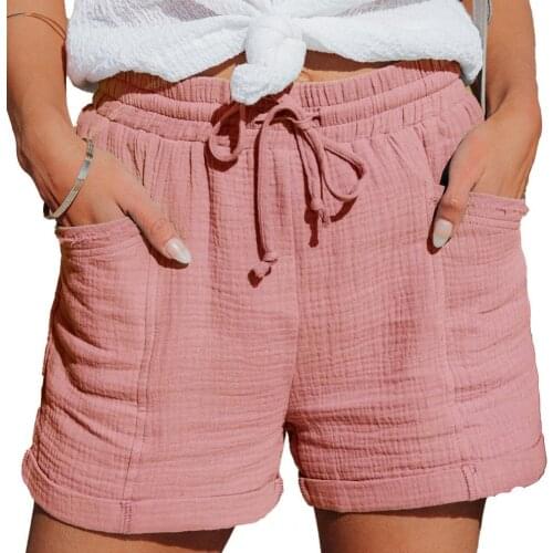 Summer Women High Waist Pockets Solid Color Elastic Waist Loose Shorts Bottoms for 2021 Women Clothing Street wear Black xxl