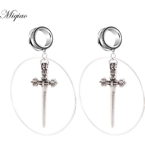 Miqiao 2pcs Trendy Creative Stainless Steel Sword Pendant Ring Ear Expanding Body Exquisite Piercing Jewelr