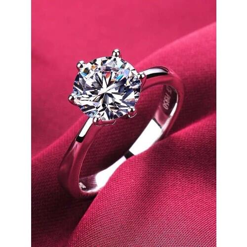 Fashion Princess Simple Temperament Six Claw Single Diamond Women Silver Color Ring Women Eternal Engagement Ring Jewelry