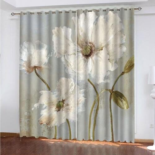 Fashion Fragrant White Lotus 3D Curtains Bedroom Living Room Marriage Room Decor Soundproof Thickening Blackout Fabric Curtains