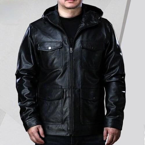 Hooded Genuine Leather Clothes Mens Factory Direct Supply Spring and Autumn Leisure Leather Jacket Coat Men Clothing