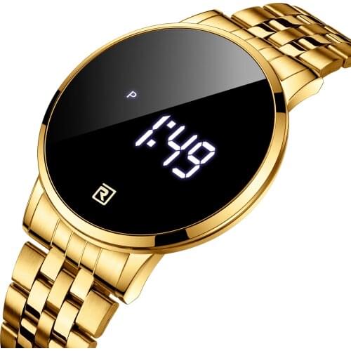 Reward Golden Men Quartz Watch Luxury Digital Wristwatch Waterproof Stainless Steel LED Touch Screen Watches Minimalism Black