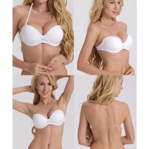 Newest sexy bra backless Thick Padded Brassiere Half Cup push up 2 breasted glossy adjustable underwear bralette free shipping