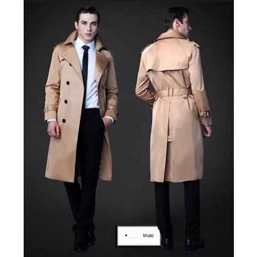 New spring autumn winter British Luxury Brand Quality Mens trench coat khaki/black/dark blue plus size coats