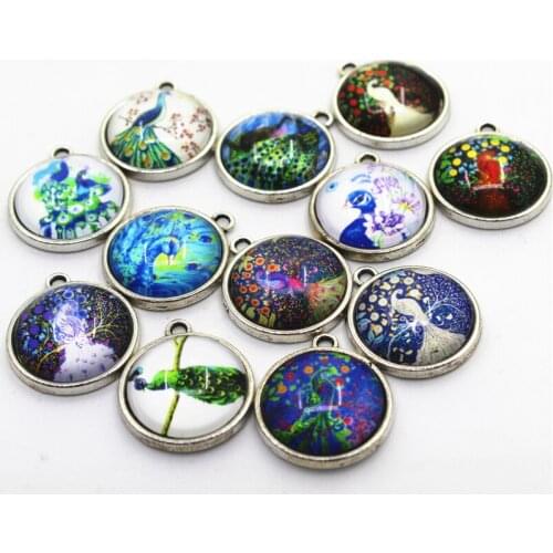 New Arrive 10pcs Mix Random peacock charm hanging dangle charms for bracelets necklace jewelry accessory glass pendants charms