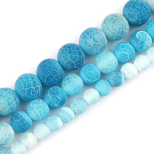 Wholesale 6 8 10MM Blue Weathered Stone Beads Women Bright Color Round Loose Spacer Bead for DIY Jewelry Bracelet Making Gift