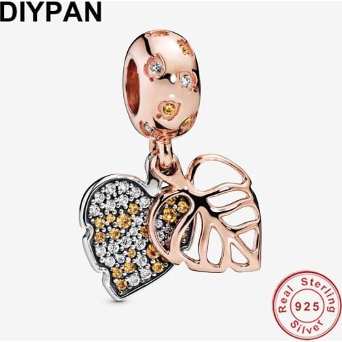 Fit Pandora Original Bracelet Charm 925 Sterling Silver Sparkling Leaves Dangle Charm Pendant Charm Women Jewelry Berloque