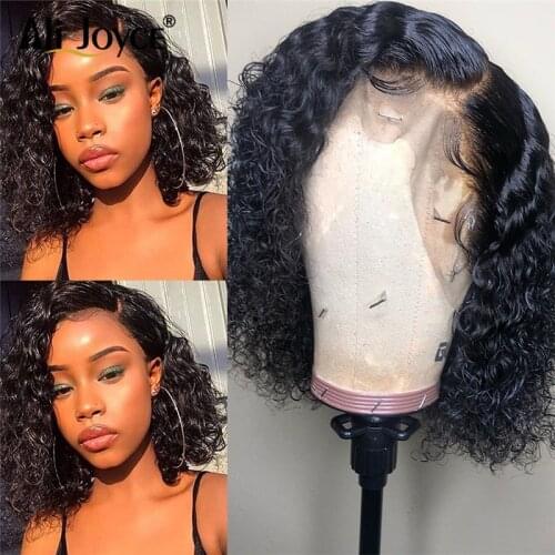 Deep Curly Lace Front Human Hair Wigs 13x4 Lace Frontal Wigs Brazilian Deep Wave Short Bob Lace Frontal Wig For Black Women Remy
