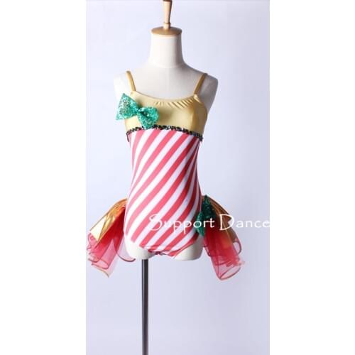 Support Dance Stripes Camisole Ballet Tutu Dress Children Adult Bows Performance Costume C170