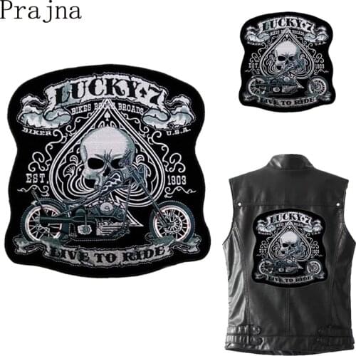 Prajna Big Motorcycle Ironing Patch Biker Rock Back Iron On Patch Skull Large Embroidered Patches For Clothes DIY Badge Applique