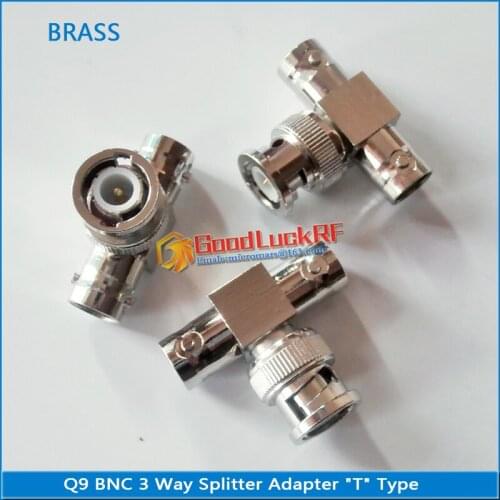 BNC 3 Three Way Splitter Connector Socket Type T Q9 BNC Male To 2 Dual BNC Female Nickel Plated Coaxial RF Adapter Connectors