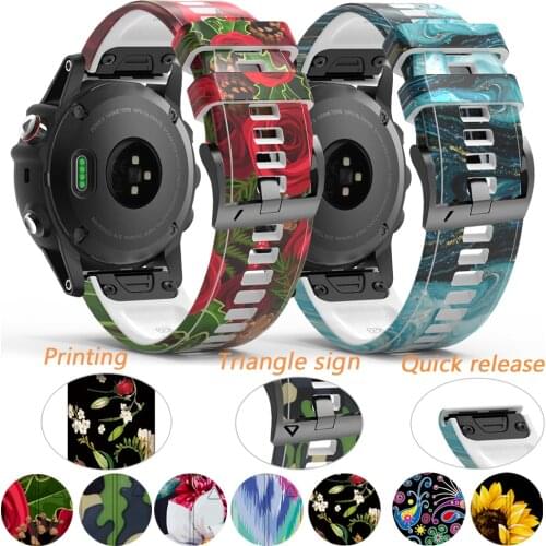 Quick Release wristband For Garmin Fenix 6 6X Pro 5X 5 Plus 3HR Printing Silicone Strap Descent Mk1 D2 Watchband 22 26mm Correa