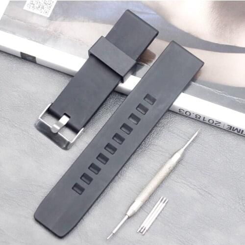 Watch accessories mens 24mm black silicone strap ladies outdoor sports diving rubber strap curved interface buckle accessories