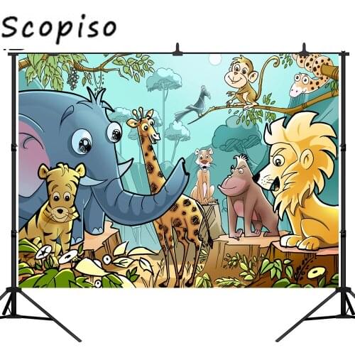 Scopiso Background Jungle Safari Birthday Party Animal Decor Banner Children Custom Baby Shower Backdrop Photocall Studio Prop