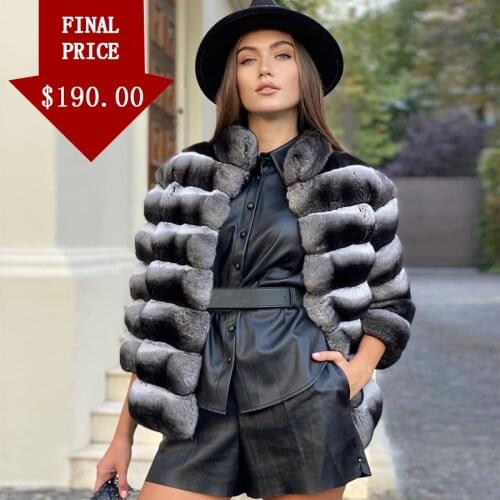 Detachable Fur Coat Women Winter Natural Rex Rabbit Fur Jacket Chinchilla Colored Fast Shipping