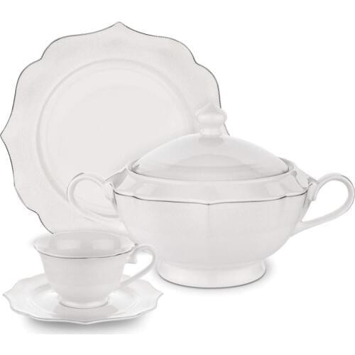 Schafer 85 Pieces Lace Fine Bone Porcelain Dinner Set SHF-12009 Platinum