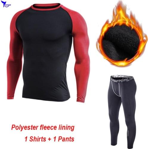 Spring Thermal Fleece Mens Sportswear Running Suit Long Sleeve Fitness Compression Sport Set Quick Dry Elastic Jogging Tracksuit