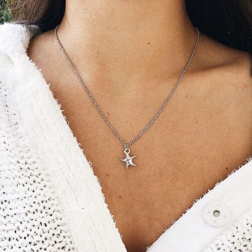 Vintage Elegant Cute Starfish Pendant Necklaces Lady Simple Geometric Shell Lightning Star Charm Necklace Women Jewelry YN386