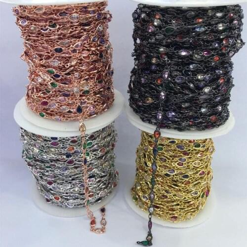 WT-BC131 Colorful Cubic Zircon Charm Chain Water Drop Shape 5 Meter Fashion Brass Chain For Women Stylish Jewelry Making