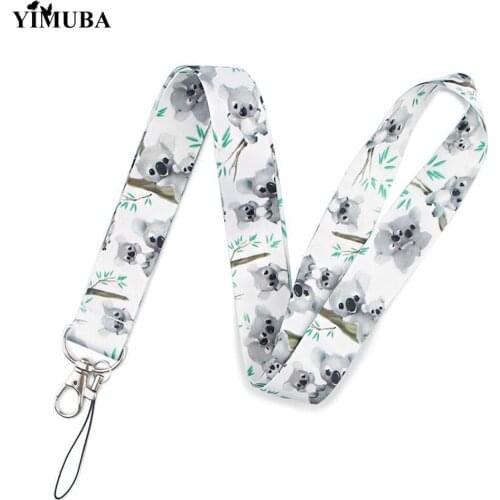YIMUBA Australia Koala Bear Bamboo Lanyard Keychain Mobile Phone Neck Strap Cute Animal Hang Rope Key Chain ID Card Badge Holder