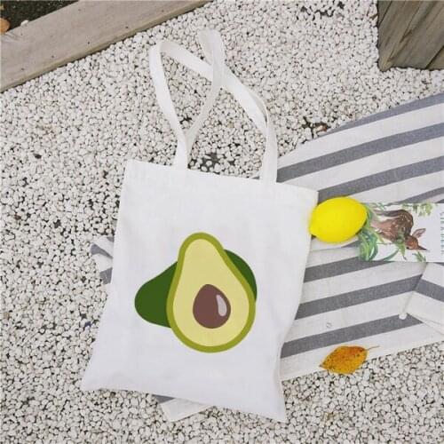 Avocado Cartoon Printed Canvas Shoulder Bag Female Harajuku Ulzzang Funny Avocado Tote Bag Korean Style Girls School Bags