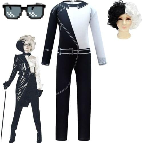 Cruella Cosplay Coat Rock Collar Black Uniform girl Long Sleeves Dreses Halloween Outfits children Cruella De Vil Cosplay